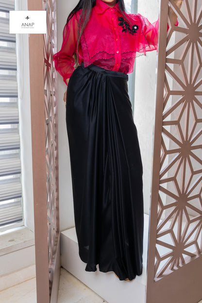 Elegant Black Dhoti Skirt in Silk